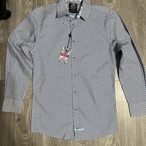 English Laundry Men’s Button-Up Shirt small blue geometric print paisley trim